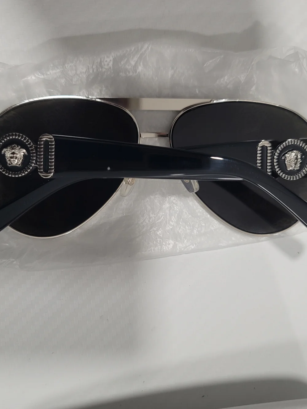 Versace Silver Aviator Sunglasses with Dark Gray Lenses